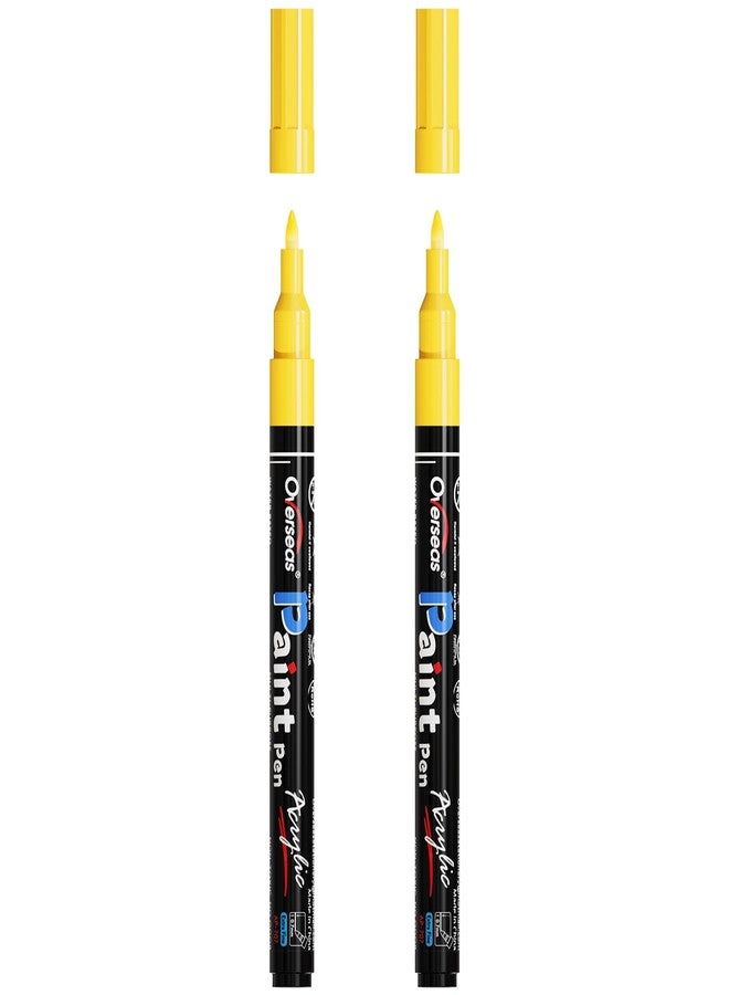 Overseas Yellow Acrylic Paint Pens 2 Pack, 0.7mm Extra Fine Tip Permanent Markers, Water-Based, Quick Drying, Waterproof, Non Toxic Paint Markers for Wood, Metal, Rock, Plastic, Glass, Canvas, Fabric - Image 1